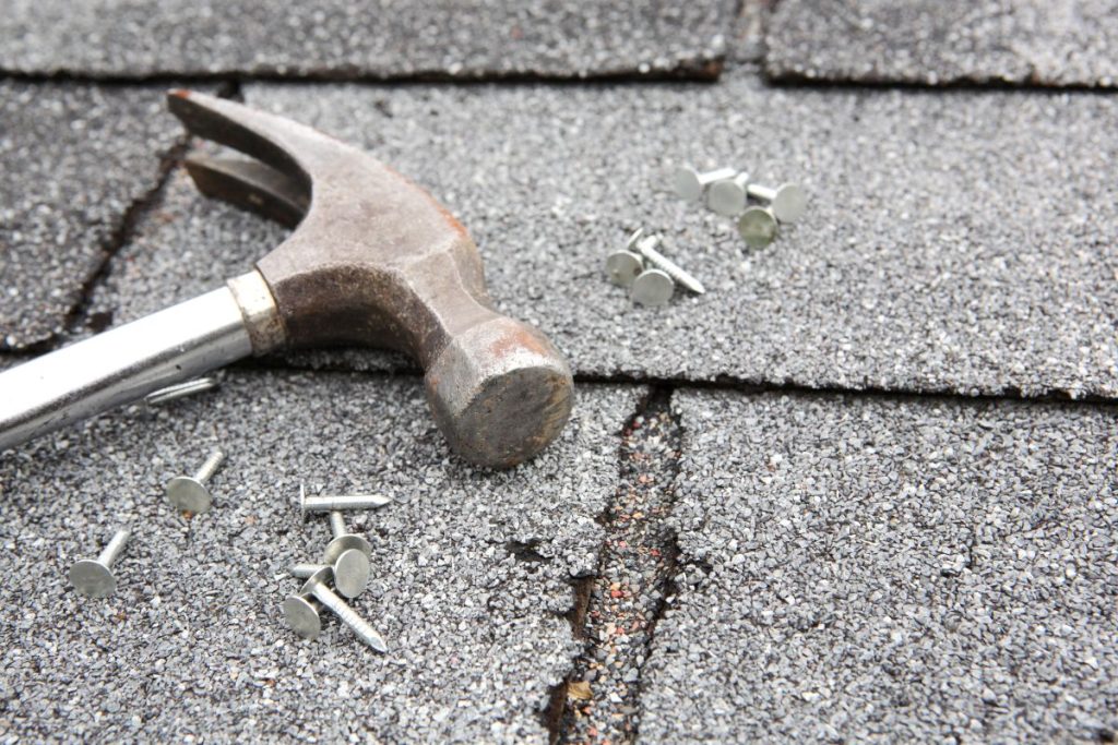 Roof repair, materials on a roof. Edina