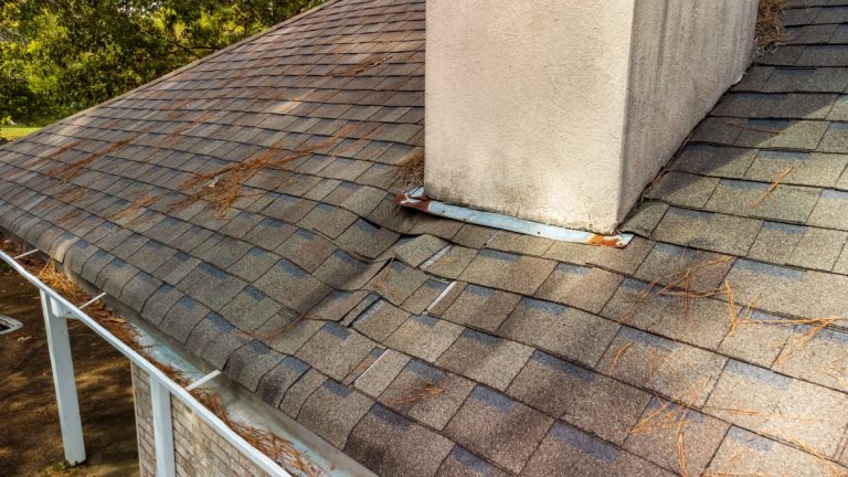 sagging roof after storm damage in Edina, Minnesota